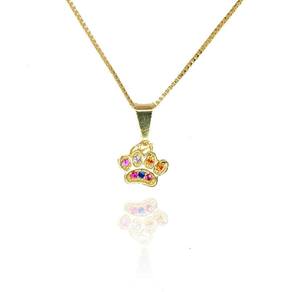 Colar Pingente Patinha De Cachorro Colorida Folheado A Ouro 18k [F027]