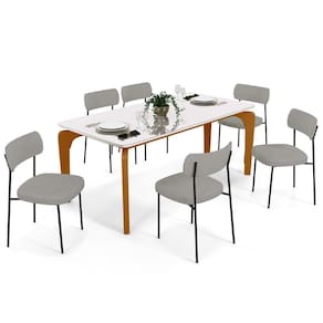 Mesa De Jantar 160cm Off White Nature Com 6 Cadeiras Cinza