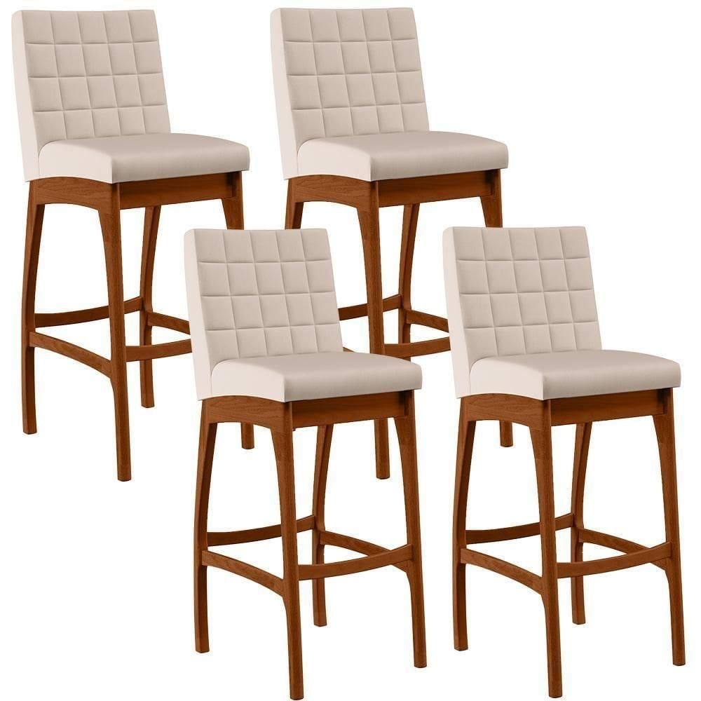 Kit 04 Banquetas Altas Cozinha Mila B04 Suede Bege