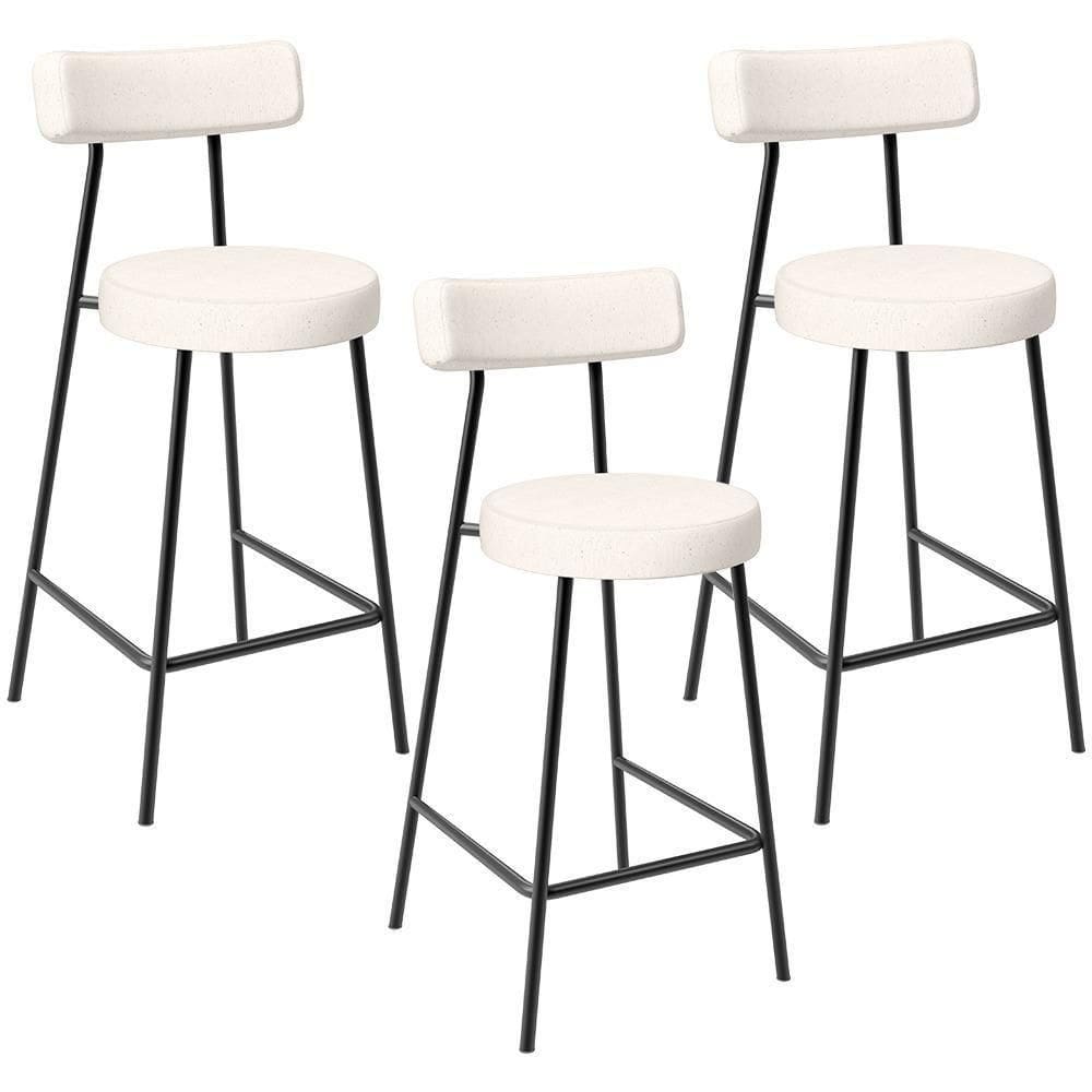 Kit 03 Banquetas Baixa Para Cozinha Sala De Jantar Bancada Milão L02 Linho Cru