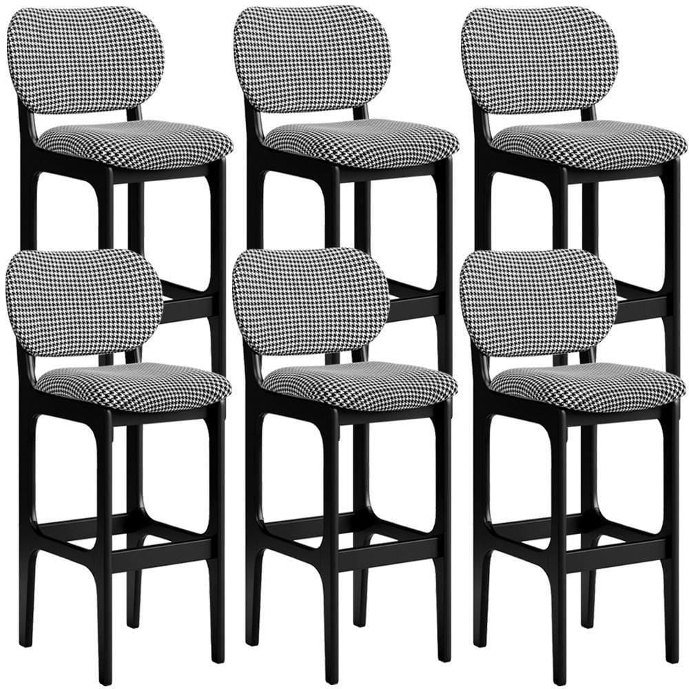 Kit 6 Banquetas Alta Betta Preto Suede Pied Poule