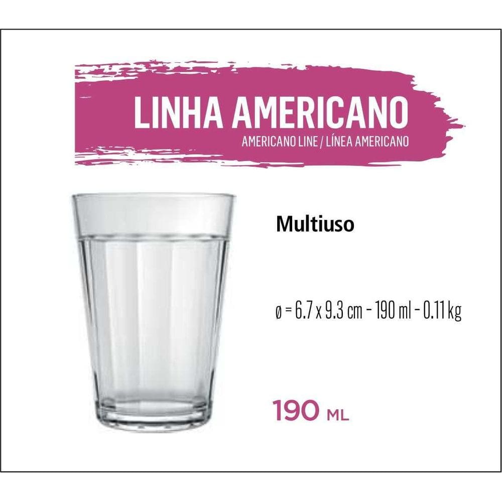 Copo Americano 190Ml Bar Restaurante Copos Tradicional 24