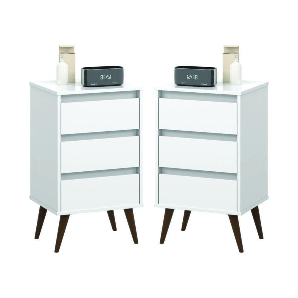 Conjunto De 2 Mesas De Cabeceira Mundo Retrô Branco
