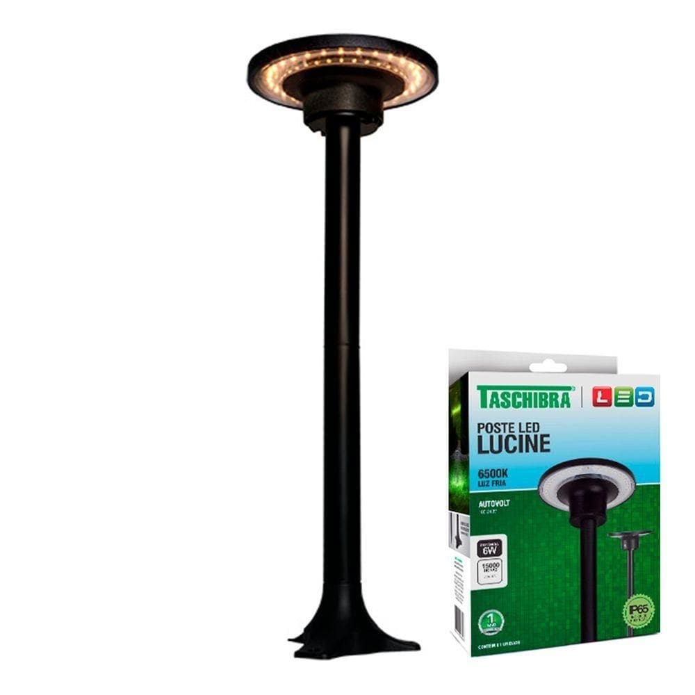 Luminária Poste De Jardim Taschibra Lucine 6w Led Preto Bivolt 6500k Luz Fria
