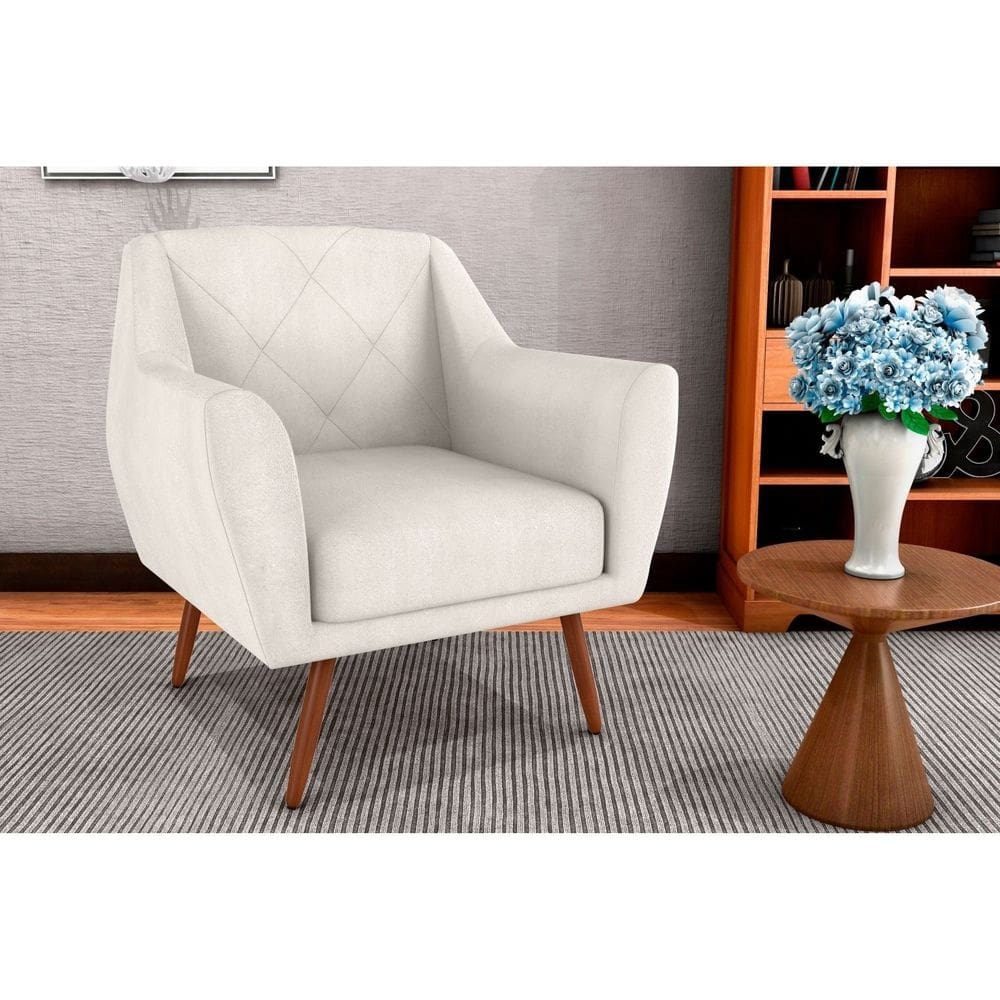 Poltrona Decorativa para Sala de Estar Veneza Boucle Natural