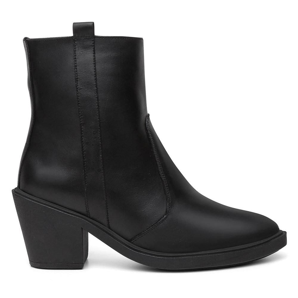 Bota Feminina Couro Casual Bico Fino Zíper + Bolsa Roma