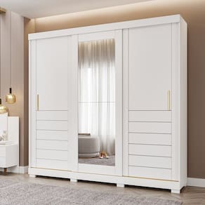 Guarda-roupa Casal 3 Portas de Correr 6 Gavetas com Pés 100% Mdf Boston Espresso Móveis Branco Brilho