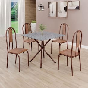 Conjunto Sala de Jantar Mesa Quadrada 75x75cm Tampo Granito Ocre 4 Cadeiras Linda Yescasa Marrom