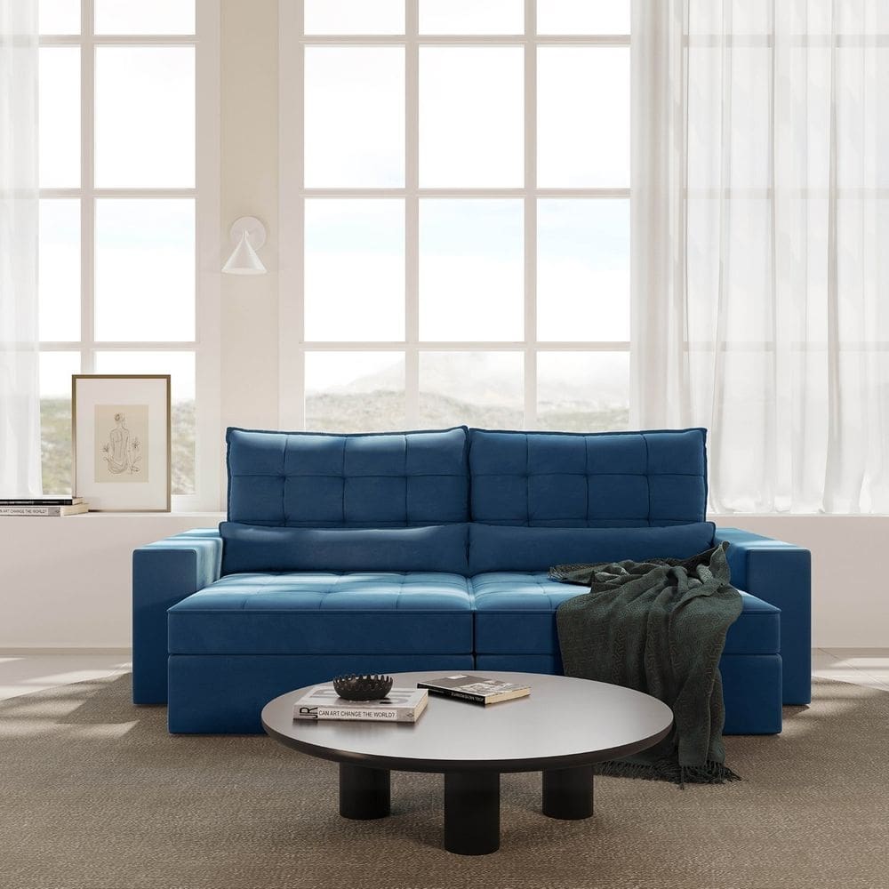 Sofá Retrátil e Reclinável 4 Lugares 260cm Embaúba Extra Cabecasa Madeiramadeira Azul Diamante