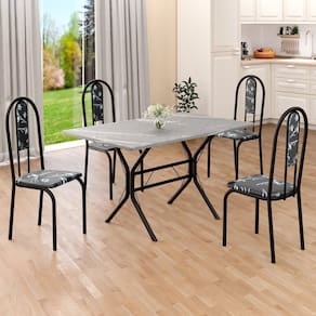 Conjunto Sala de Jantar Mesa Retangular 100x60cm Tampo Granito Topázio 4 Cadeiras Linda Yescasa Preto Floral/Preto Fosco
