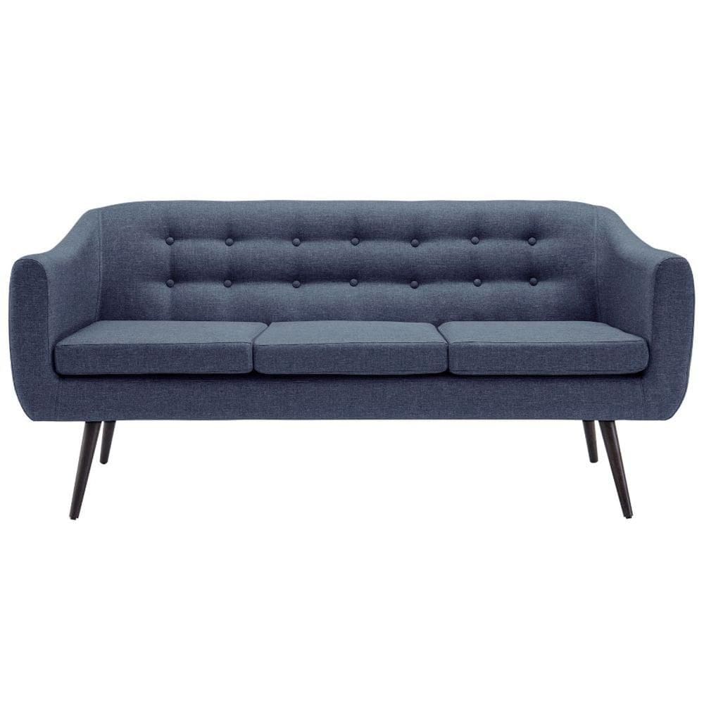 Sofá 3 Lugares Retrô Mimo Botonê Daf Móveis 175 cm Madeira Eucalipto Linho Azul Base Madeira Tauari