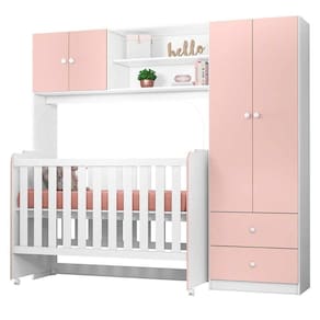 Conjugado Infântil Ternura Com Berço Amore Branco Rosa Pertenella Móveis