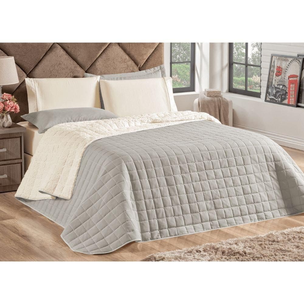 Cobre Leito Queen Sherpa Cinza Valle Enxovais 3 Peças