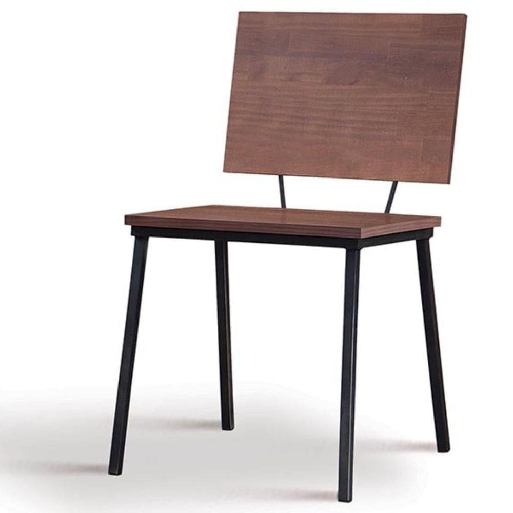 Cadeira Miami Linha Industrial Daf Móveis em Madeira Maciça 20 mm Castanho Base Aço Carbono Preto