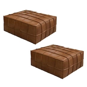 Kit 2 Puffs Sala De Estar Grande 90x90cm Couro Capucciano