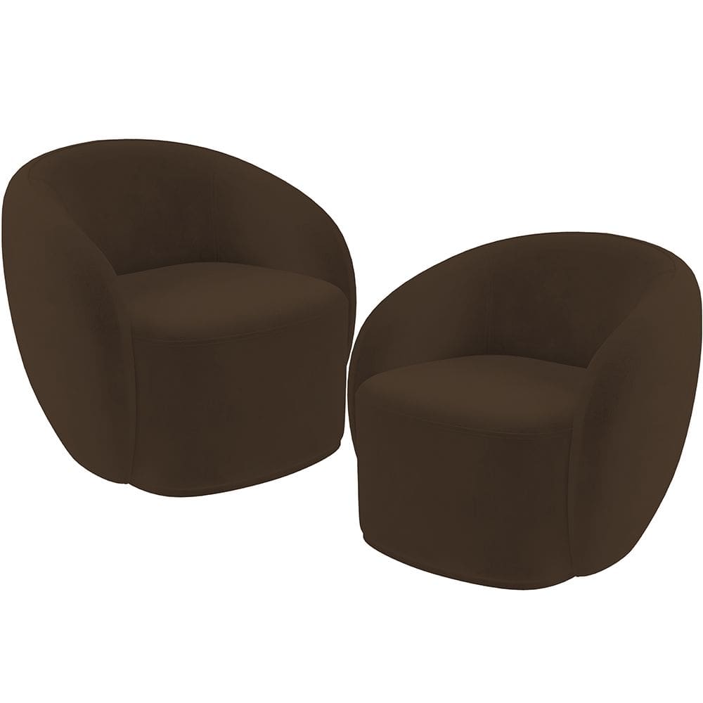 Kit 02 Poltronas Decorativas Para Sala de Estar Living Gliese K01 Veludo Marrom - Lyam Decor
