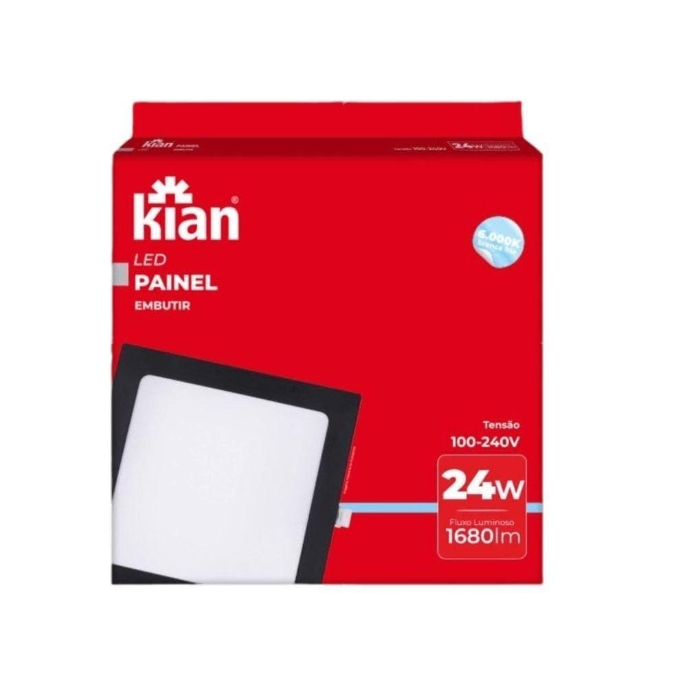 Kit 5 Painéis Embutir 24w Quadrado Cor Preto Branco Frio