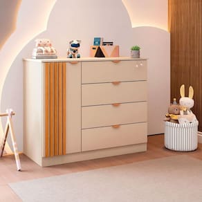Cômoda Infantil Ayla 1 Porta 4 Gavetas 100% Mdf Off White
