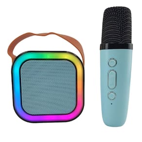 Caixa de Som Karaoke Microfone Musica Bluetooth Portatil Sem Fio Efeito Muda Voz Luz Led Alto Falante Festa Comemoraçao