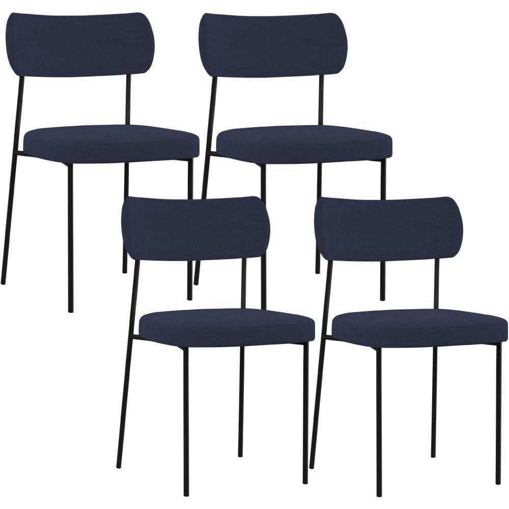 Kit 04 Cadeiras Sala De Jantar L02 Suede Azul Marinho