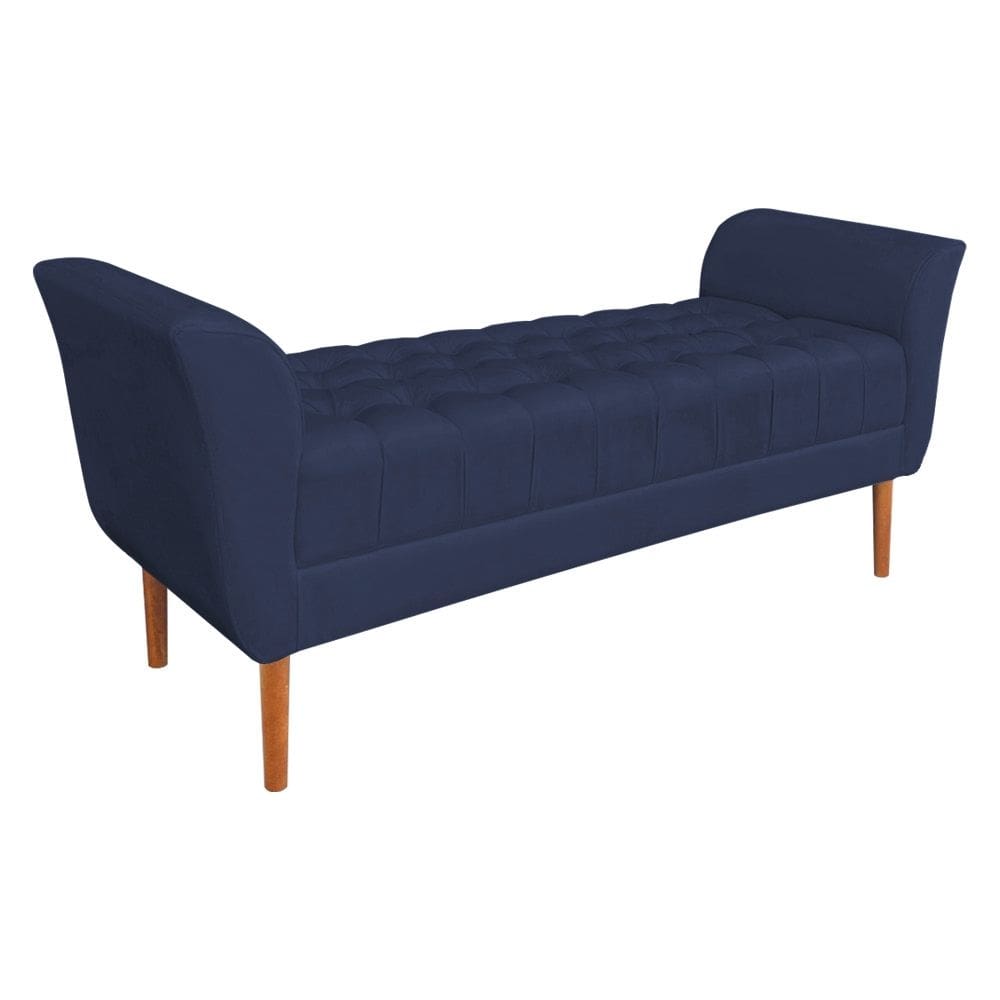 Calçadeira Recamier Casal 1,50m Londres Veludo Azul Marinho - Pallazio