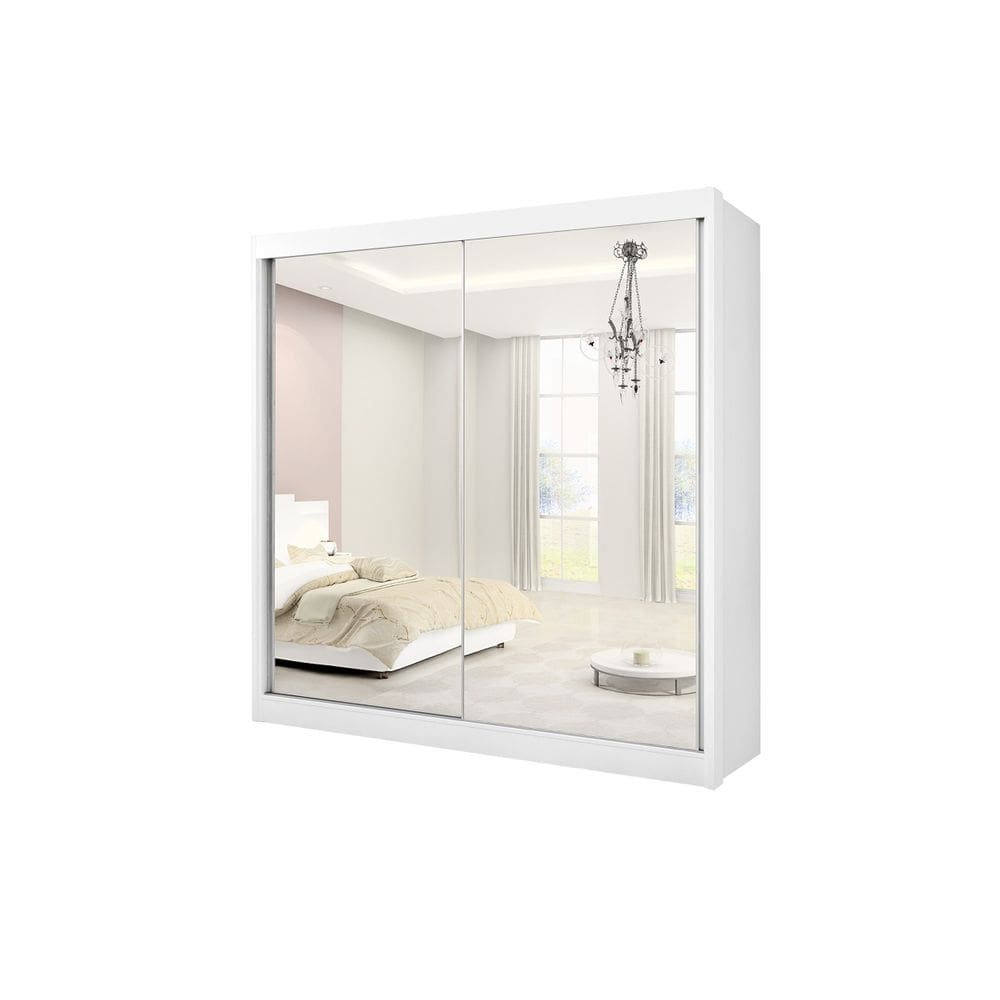 Guarda Roupa 2 Portas de Correr Com Espelho 100% MDF Las Vegas D Doro Móveis - Branco
