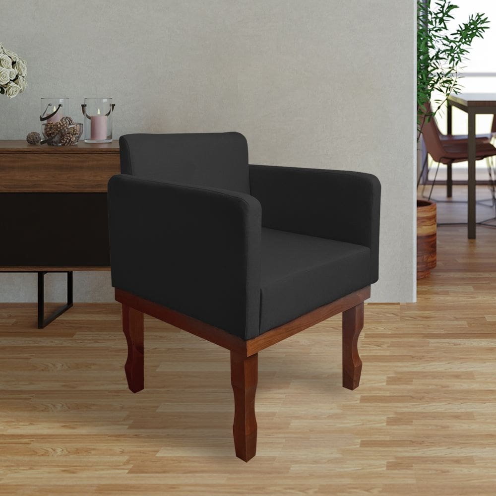 Poltrona Nina Retrô Pés de Madeira Maciça Suede Preto