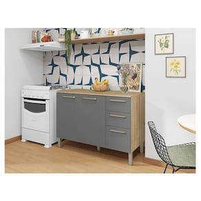 Balcão de Pia Ambiente Mad Versalhes 120 cm com Tampo Freijó Gris - Kits Paraná