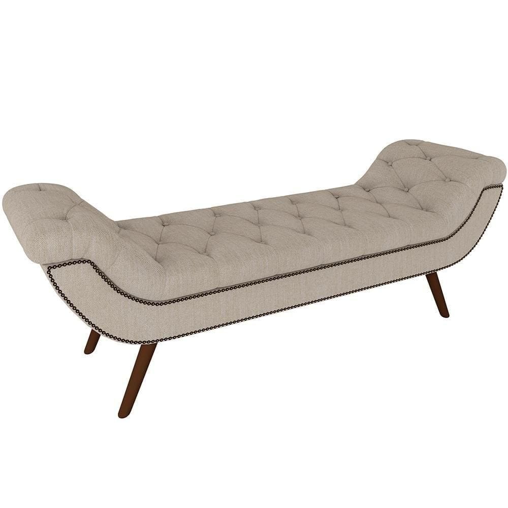 Puff Recamier Decorativo Com Tachas 140 Cm Santorini P05 Linho Creme - Lyam Decor