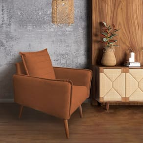 Poltrona Mandara Vintage Pés Palilto Suede Terracota