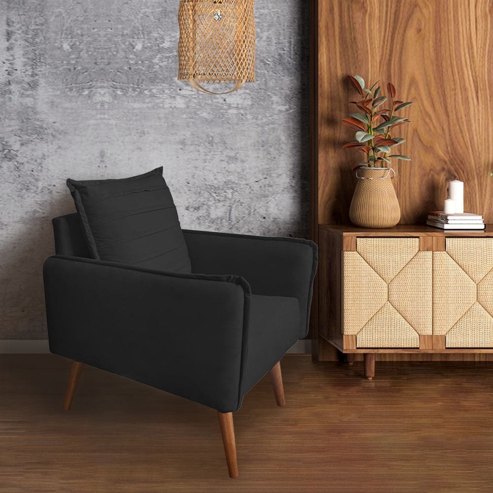 Poltrona Mandara Vintage Pés Palilto Suede Preto