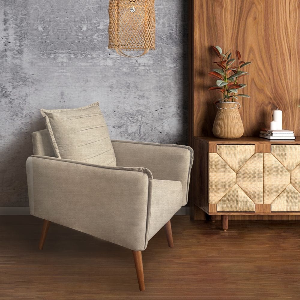 Poltrona Mandara Vintage Pés Palilto Linho Bege