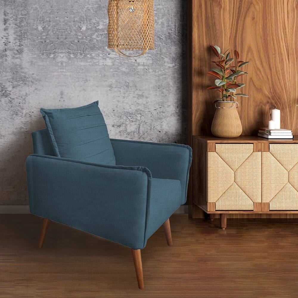 Poltrona Mandara Vintage Pés Palilto Linho Azul 