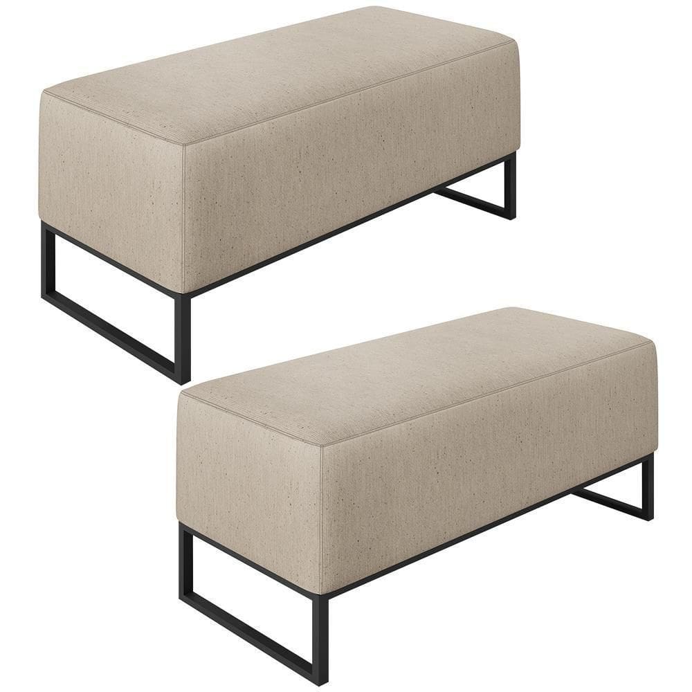 Kit 02 Puffs Cléo W01 Base De Ferro 90 Cm Linho Bege