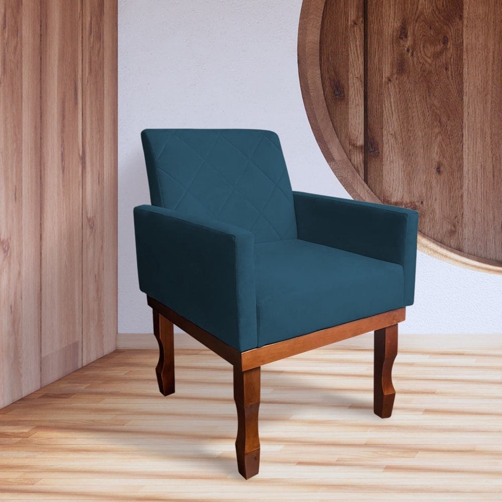 Poltrona Medusa Retrô Pés de Madeira Maciça Suede Azul Marinho