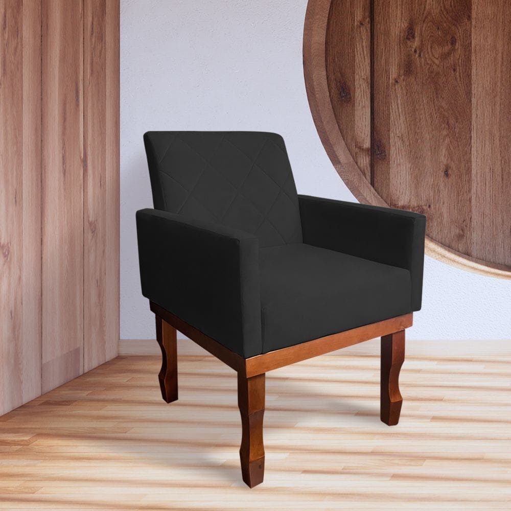 Poltrona Medusa Retrô Pés de Madeira Maciça Suede Preto