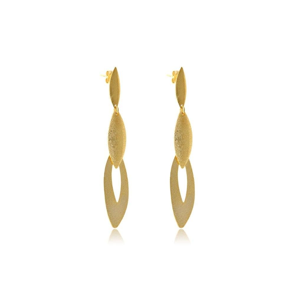 Brinco Grande De Folhas Sobrepostas Folheado Em Ouro 18k [F027]