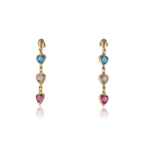 Brinco De Corações Com Pedras Coloridas Folheado Em Ouro 18k [F027]
