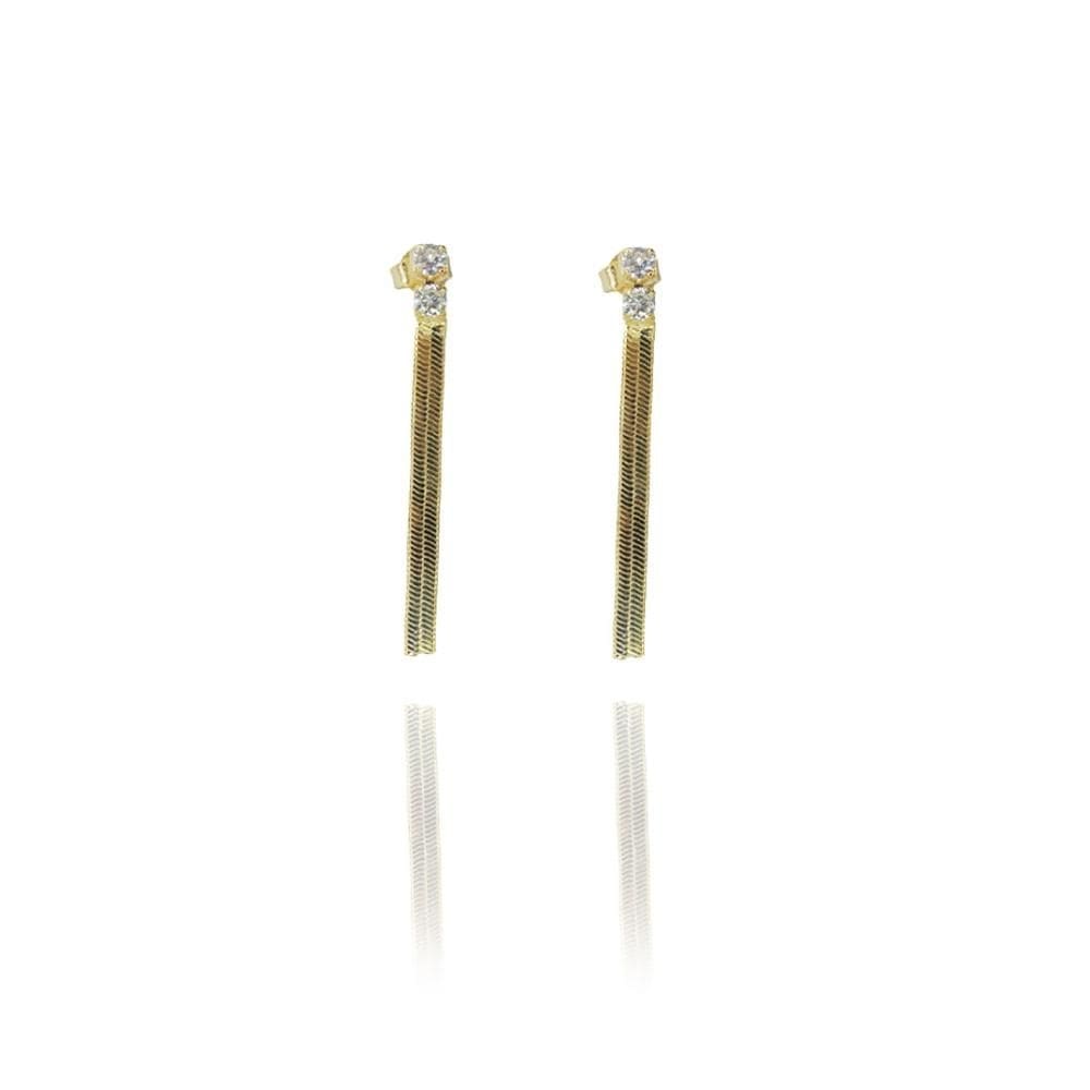 Brinco De Fita Com Zircônia Folheado A Ouro 18k [F027]