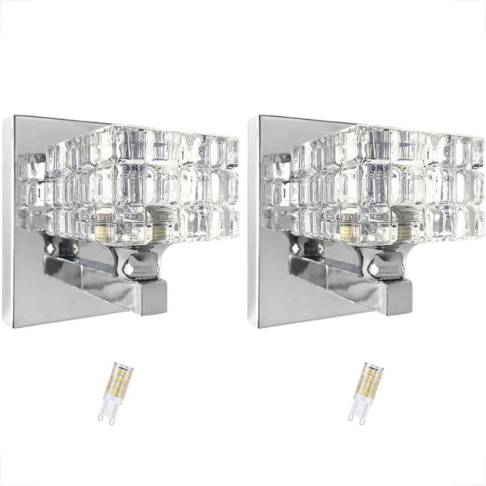 Kit 2 Arandela Cristal Prata K9 Interna Lavabo Bet38 + Led