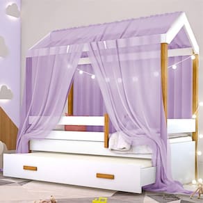 Cama Montessori Com Auxiliar Bola Led Colchão E Dossel Lilás