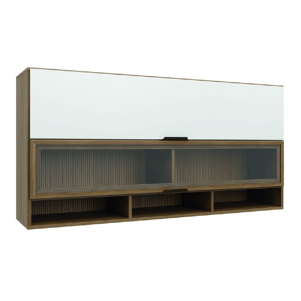 Armário De Cozinha Aéreo 2 Portas Com Vidro Módulo Suspenso Nogal/Branco Batrol