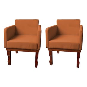 Kit 2 Poltronas Nina Retrô Pés de Madeira Maciça Suede Terracota