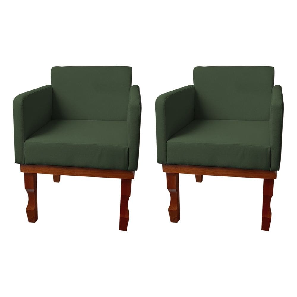 Kit 2 Poltronas Nina Retrô Pés de Madeira Maciça Suede Verde