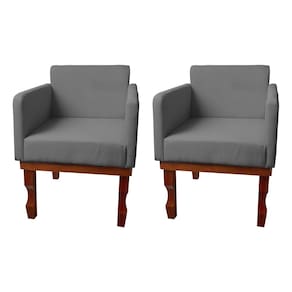 Kit 2 Poltronas Nina Retrô Pés de Madeira Maciça Suede Cinza