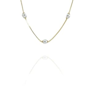 Pulseira Infantil Com Pérolas Folheado Em Ouro 18k [F027]