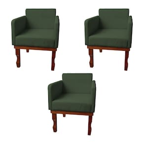 Kit 3 Poltronas Nina Retrô Pés de Madeira Maciça Suede Verde