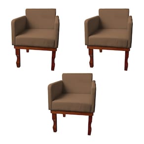 Kit 3 Poltronas Nina Retrô Pés de Madeira Maciça Suede Marrom