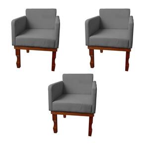 Kit 3 Poltronas Nina Retrô Pés de Madeira Maciça Suede Cinza