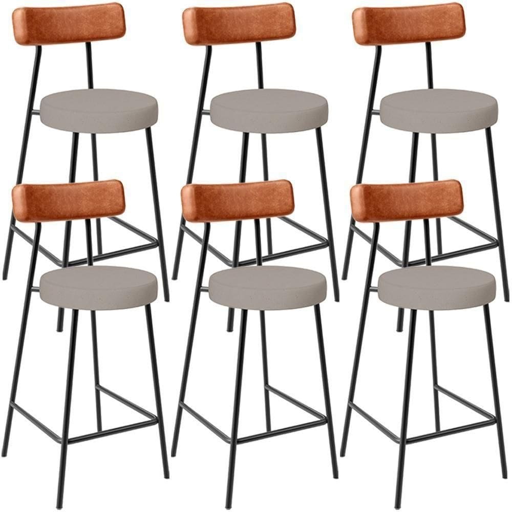 Kit 06 Banquetas Baixa Bar Cozinha Sala Jantar Milão L02 Couríssimo Camel Linho Bege - Lyam Decor